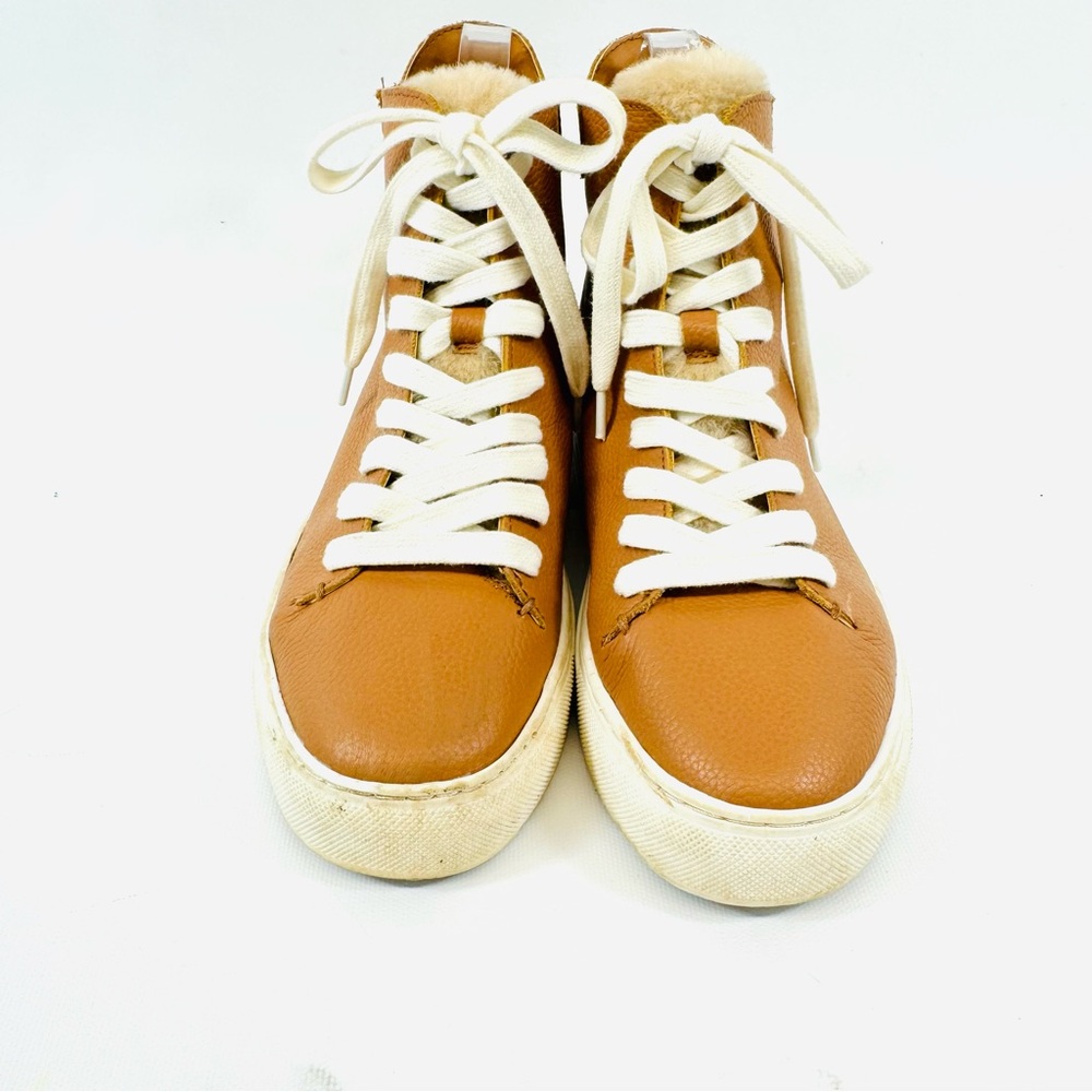 Sam Edelman Pence Leather High-Top Shearling Trim Sneakers Brown sz 8 - Picture 10 of 15